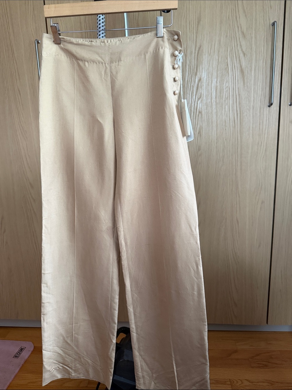 Valentino 100% Silk Cream Wide-Leg High-Waist Pants